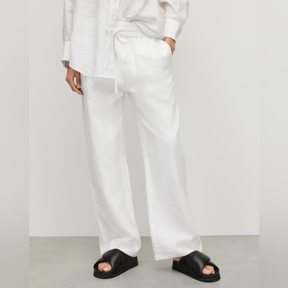 AllSaints Tyler Wide Leg Linen Pants White